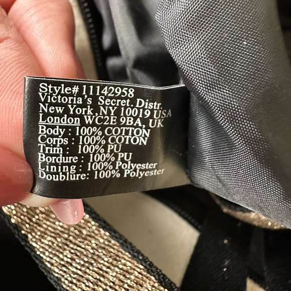 Victoria’s Secret Canvas & Gold Glitter Trim Tote Bag Zipper Top - Picture 10 of 14